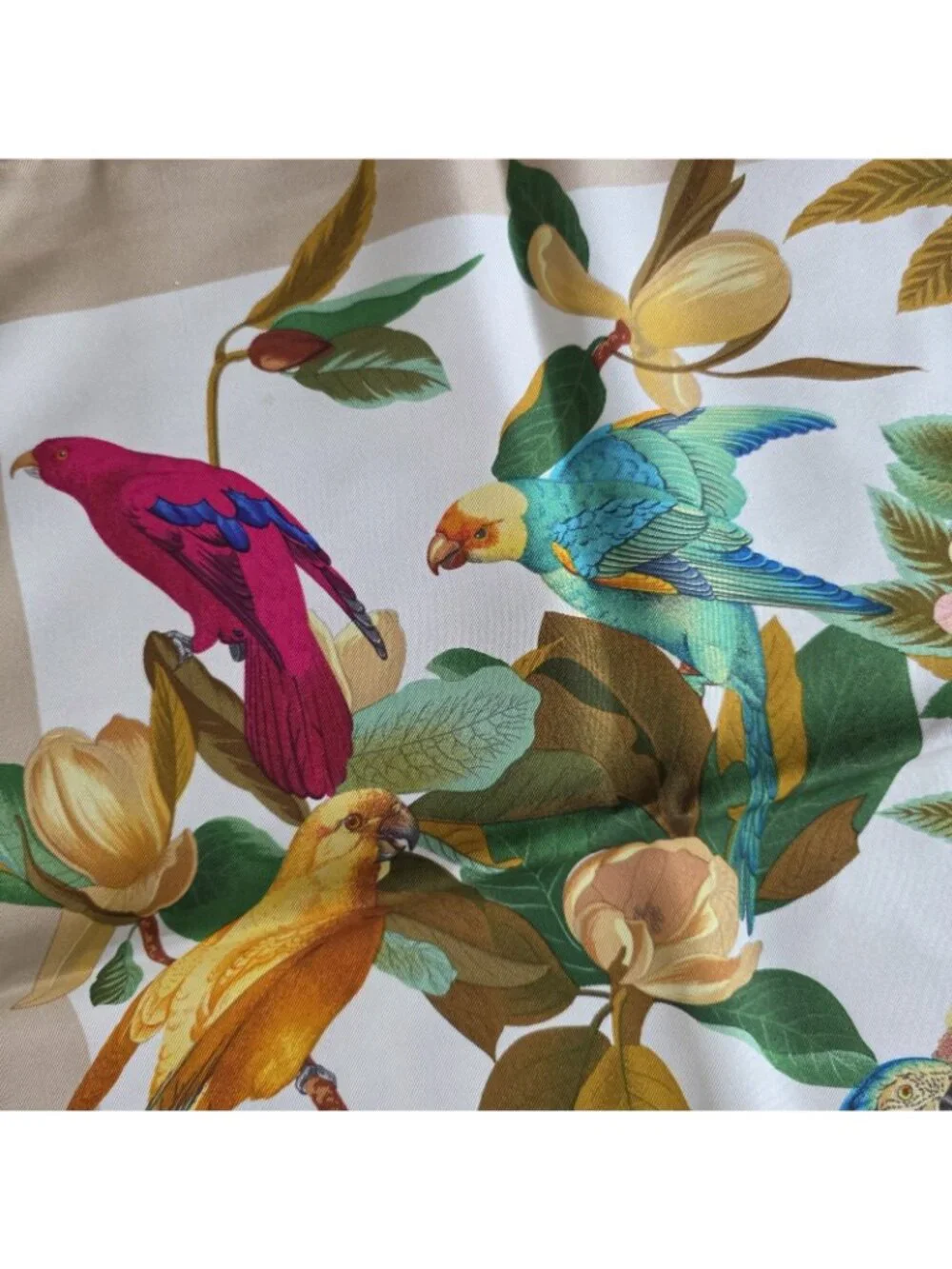 Vtg Gucci Multicolored Parrot Bird Silk Floral Print Hand Rolled Scarf 33